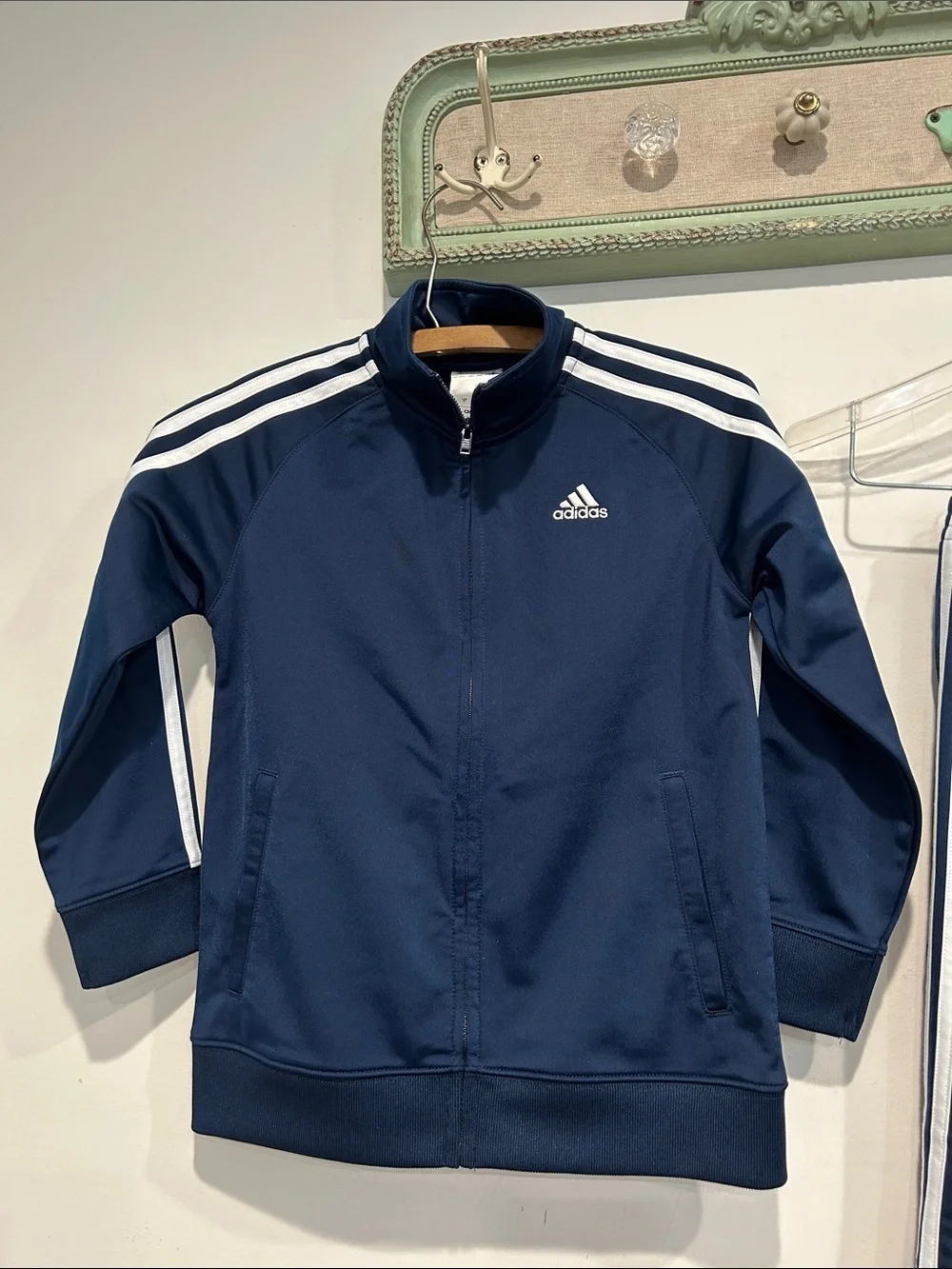 adidas Navy blue and White 3-Stripe Kids Track coaches Jacket & Pants set